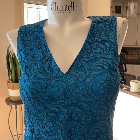 Adam Lippes Blue Sheath Mini Dress V-Neck Sleeveless - Picture 2 of 10